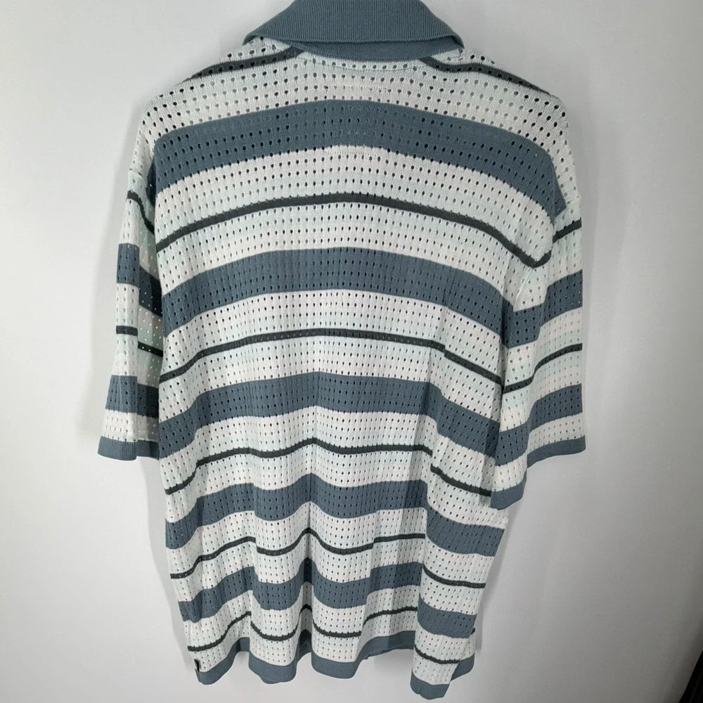 Vans Feldman Sweater Shirt Polo Mens Large Blue White Striped Open Knit NWT